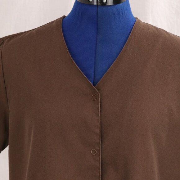 Cherokee Workwear Scrubs Brown Snap Front Top XS Lab Medical Uniform VTG Shirt - Picture 4 of 10